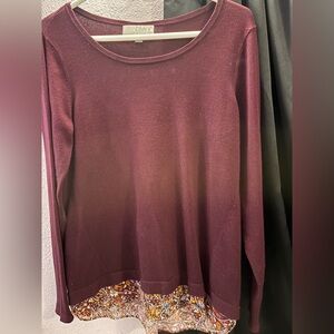Catherine Malandrino Burgundy Sweatshirt with Patterned Hem